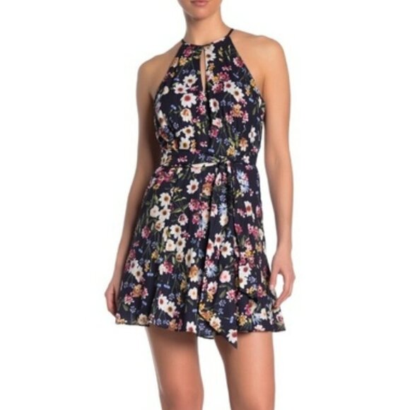 Parker Cosmic Daisy Navy Floral Halter Neck Fit & Flare Mini Dress Size M - Picture 3 of 14